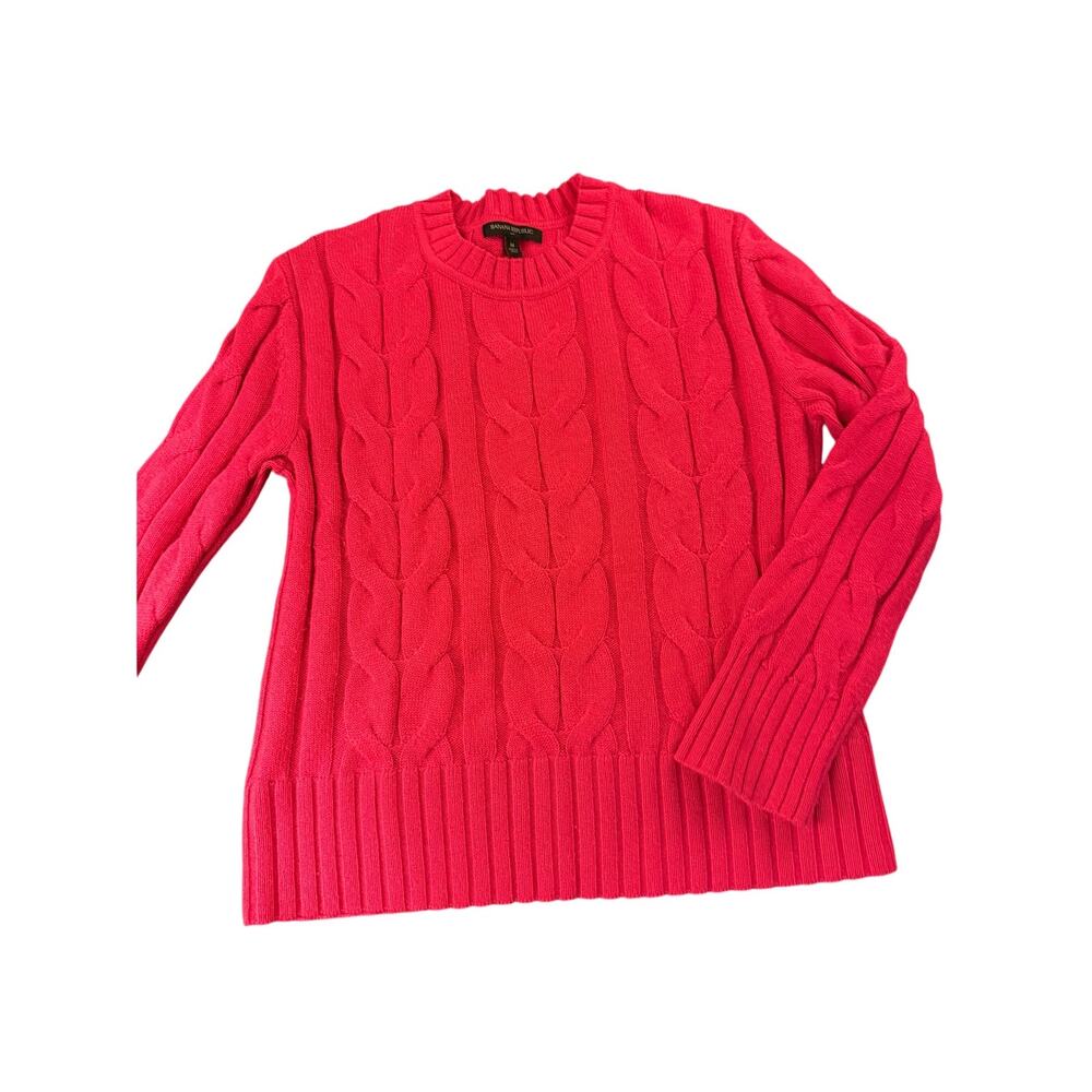 Banana Republic Pink Cable Knit Sweater M Chunky Braided Crewneck